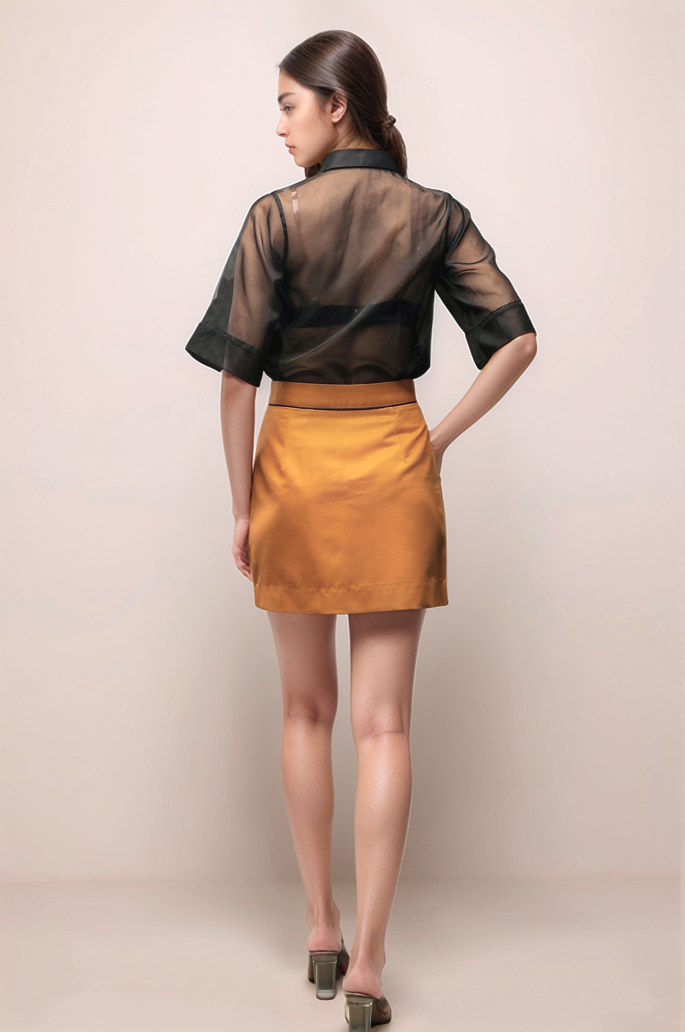 Black Organza Cross Placket  Women Shirt