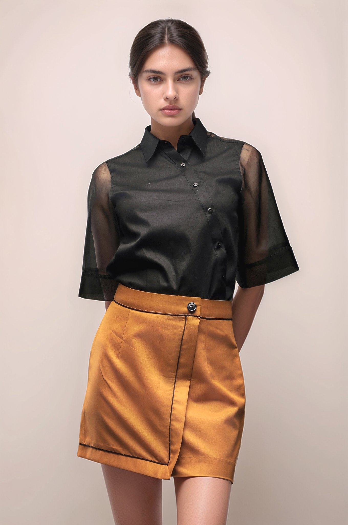 Ochre Yellow Piping Short Skirt