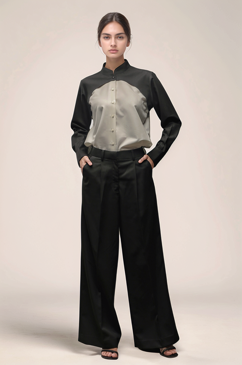 Black & White Mandarin Collar Shirt