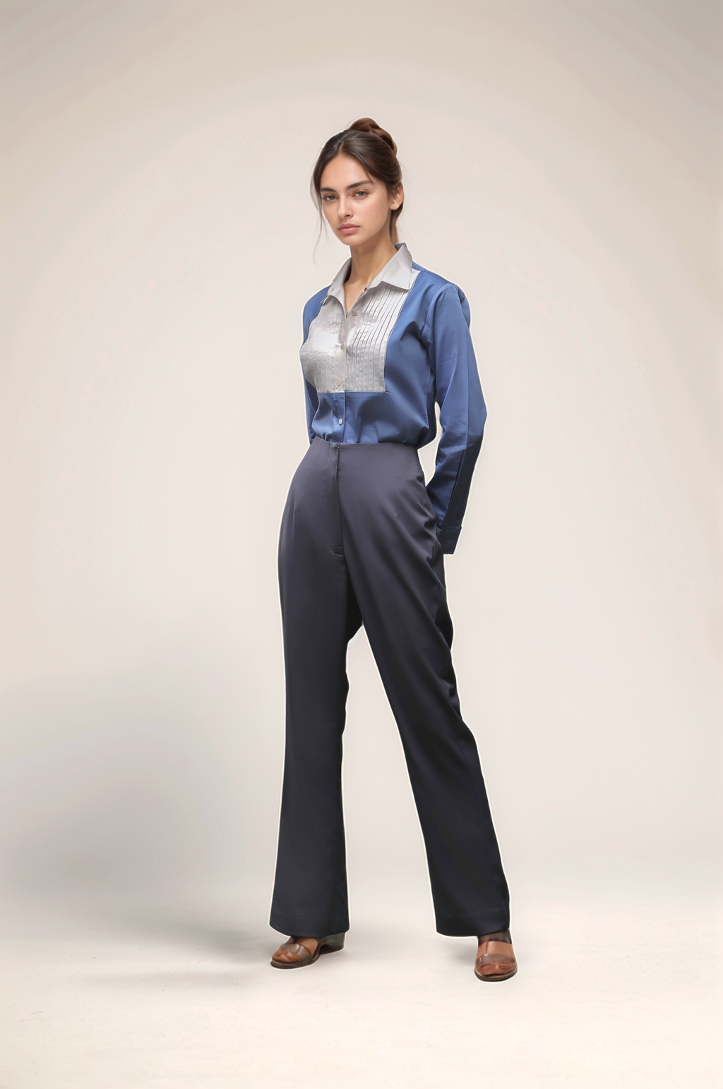 Blue Tuxedo Pleated Yoke Shirt