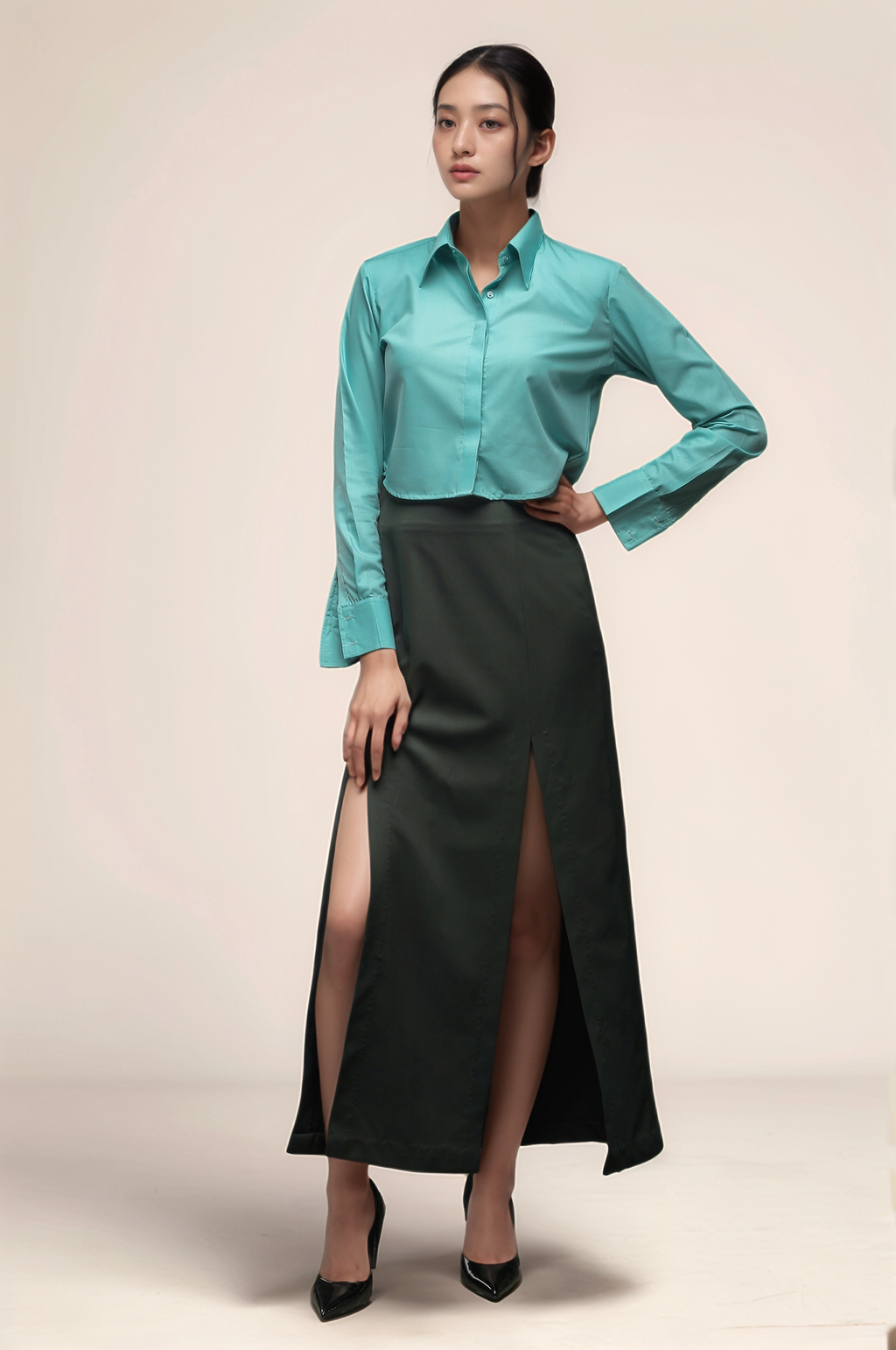 Sea Blue Cropped Shirt