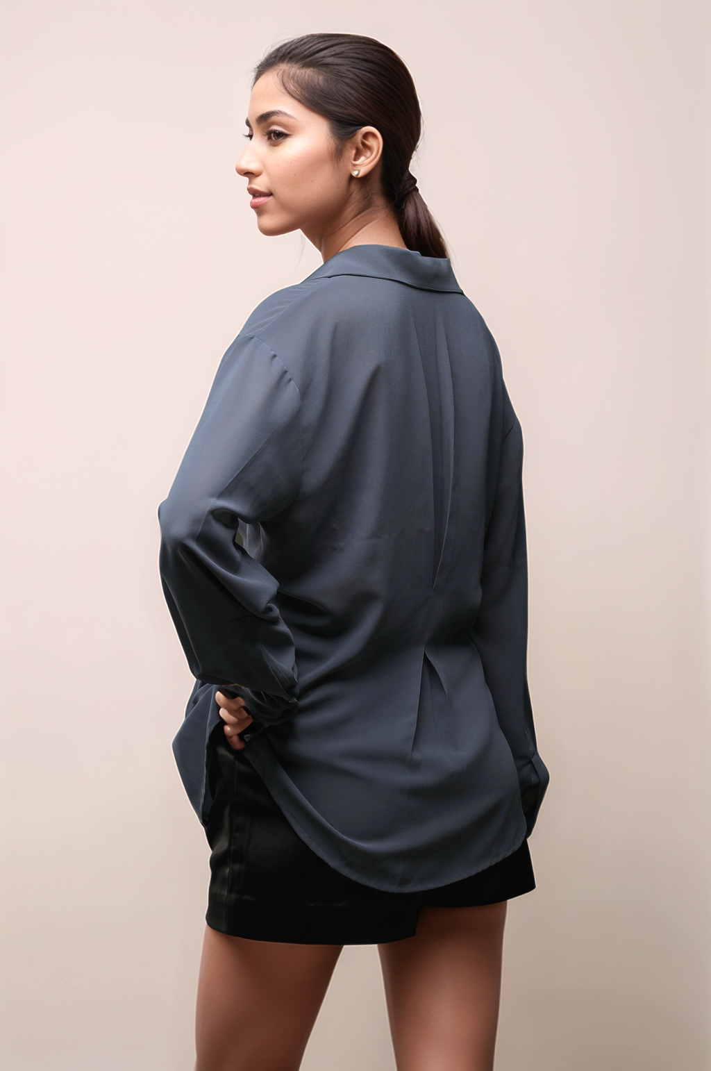 Grey Flared Georgette Shirt