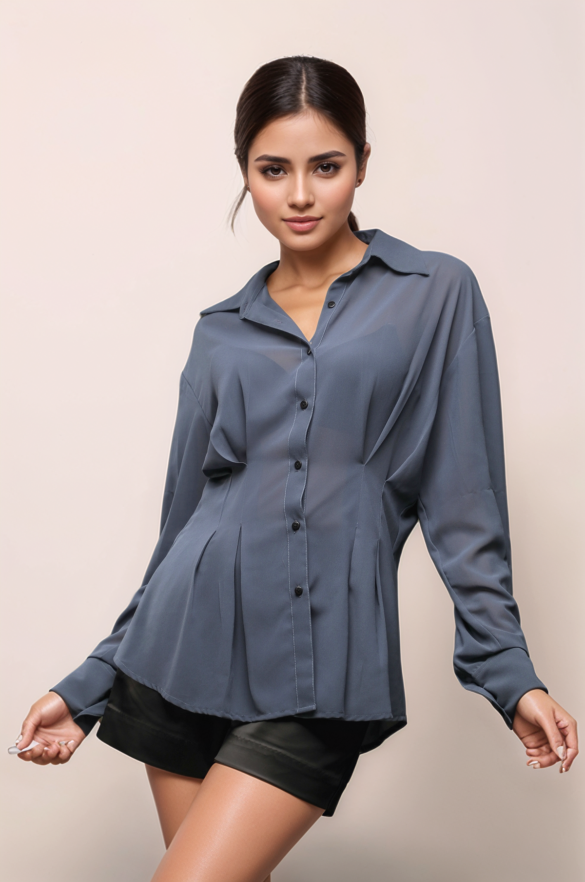 Grey Flared Georgette Shirt
