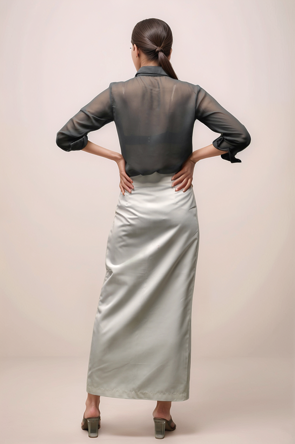 Grey Ruffle Neck Shirt