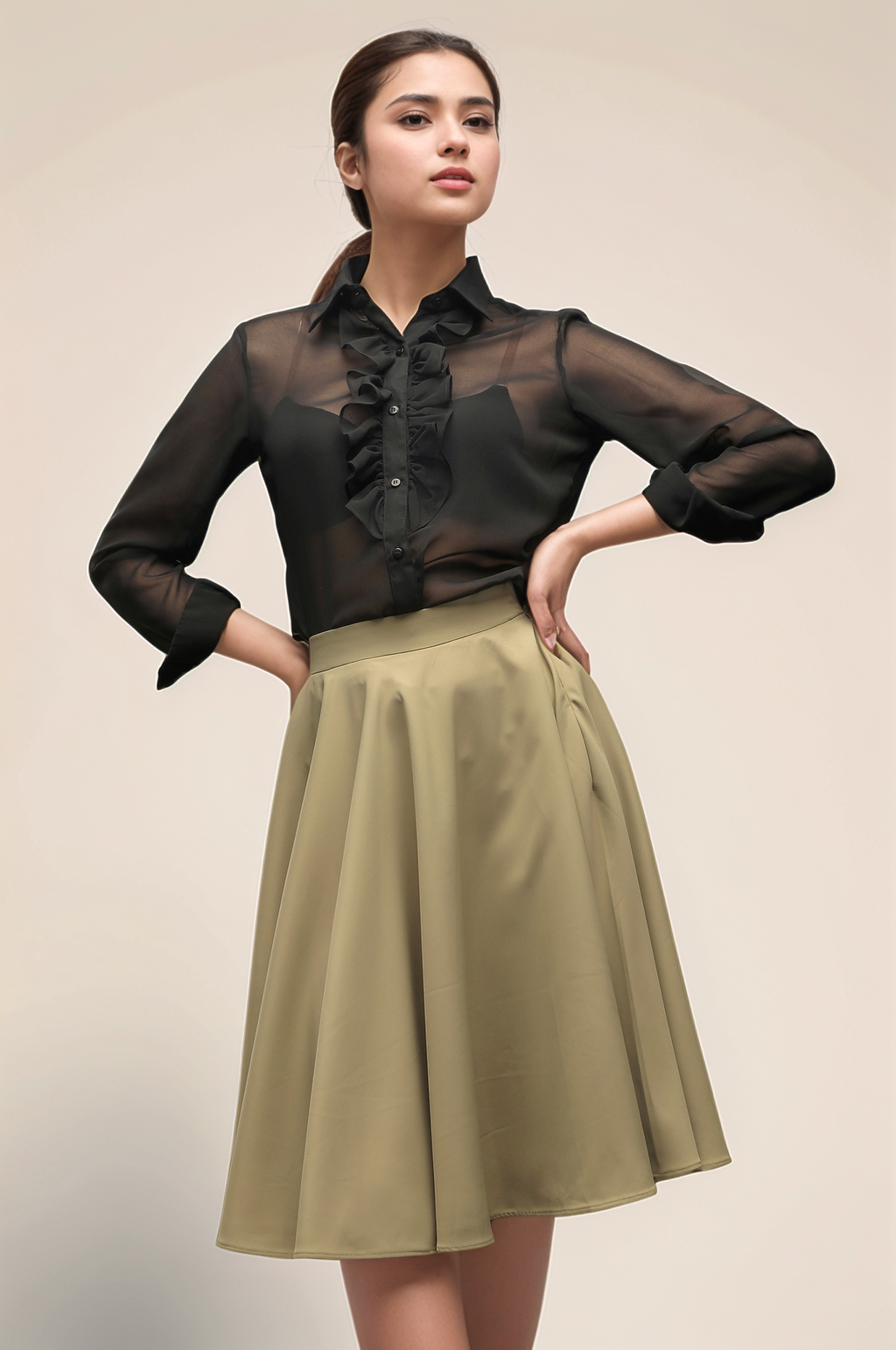 Black Ruffle Neck Shirt