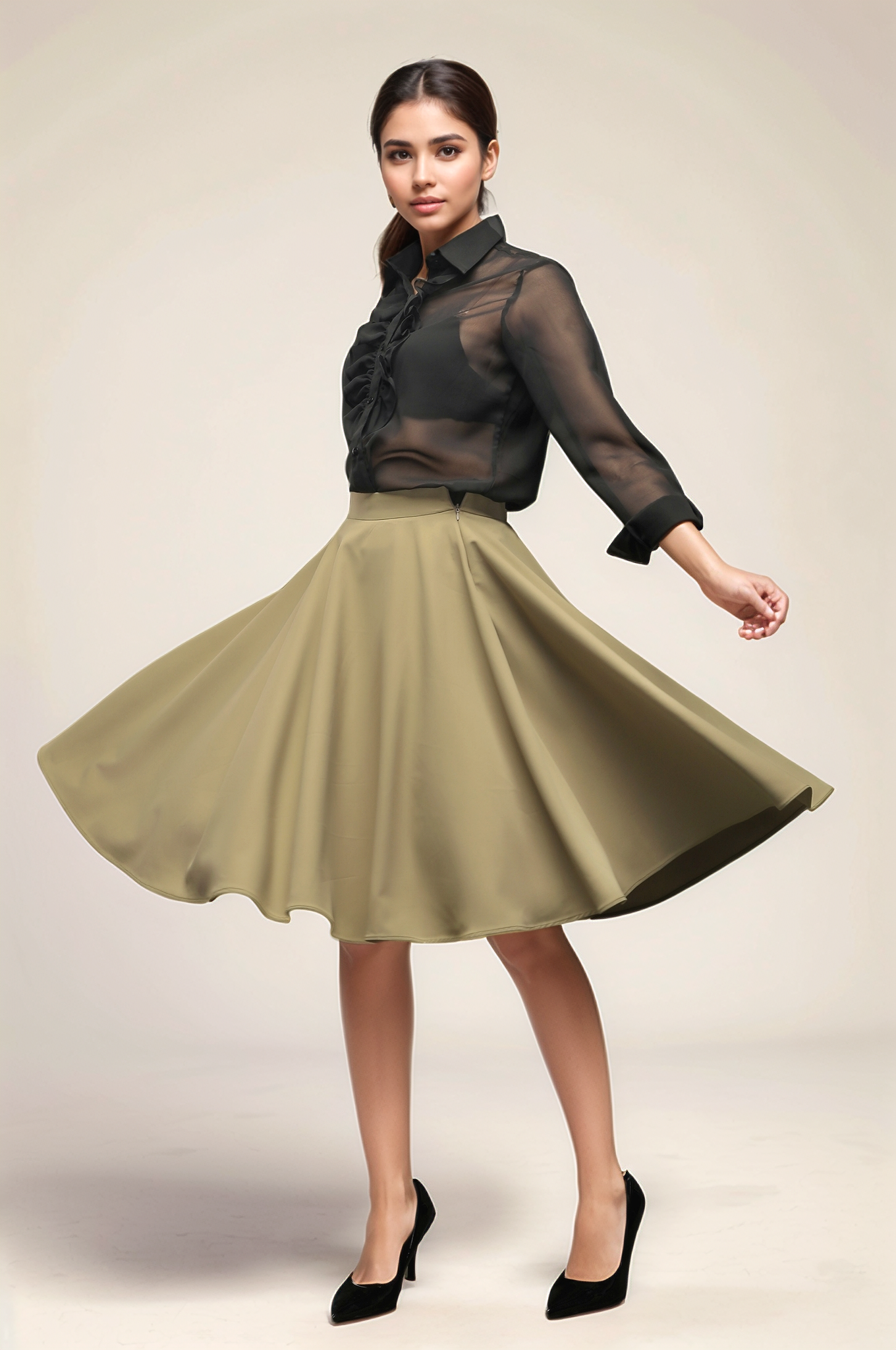 Black Ruffle Neck Shirt