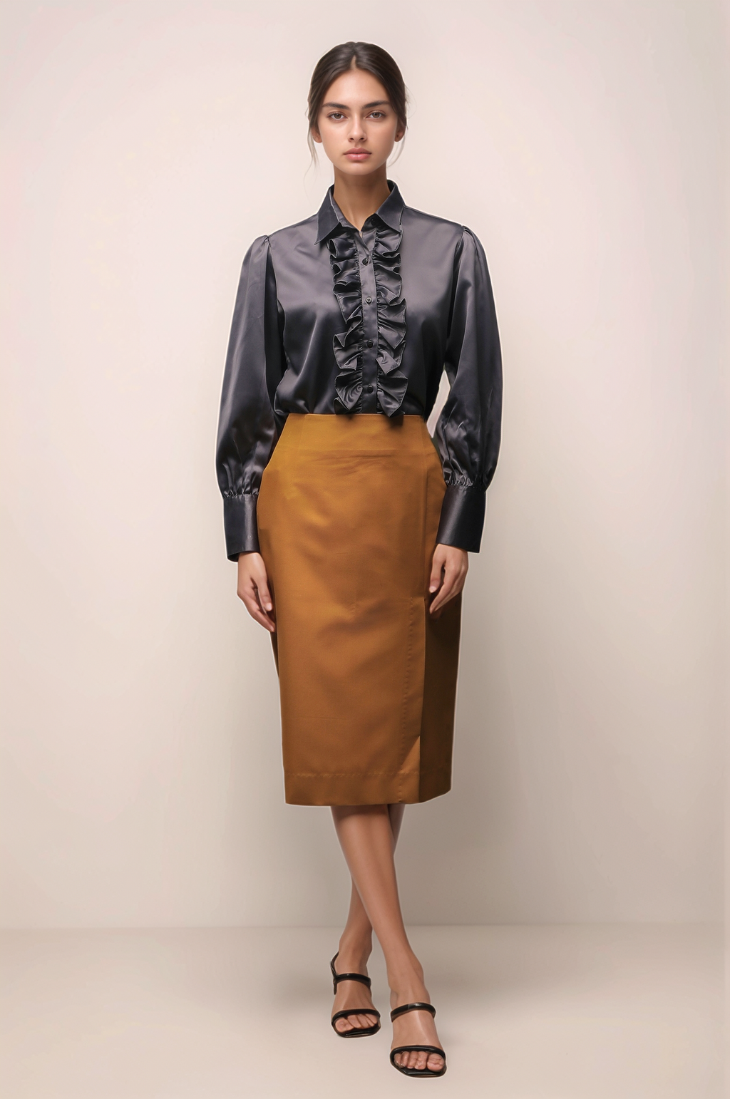 Ochre Yellow Knee Length Skirt