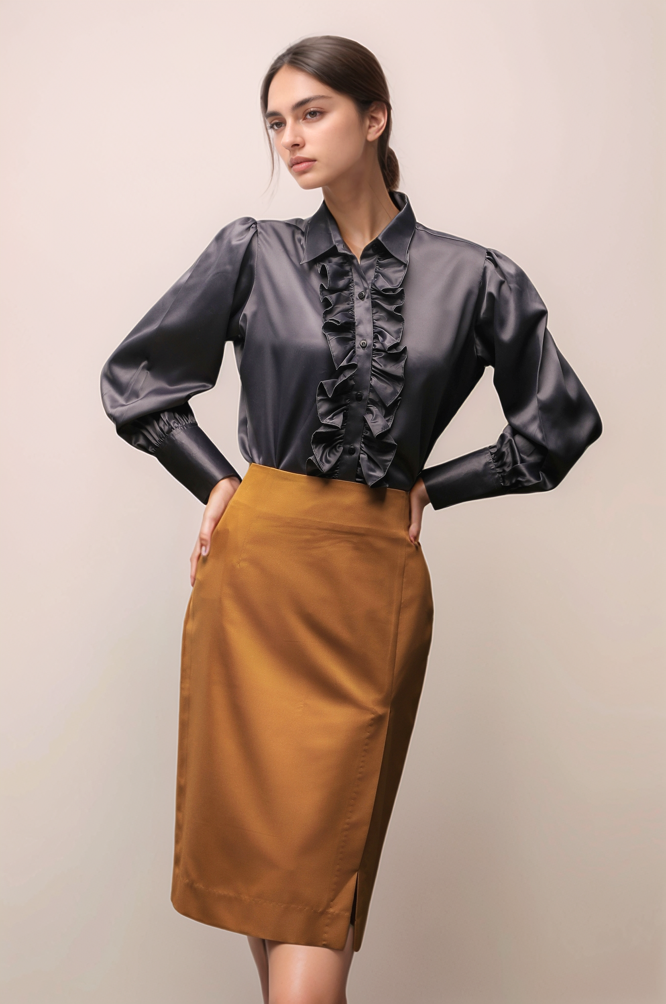 Ochre Yellow Knee Length Skirt