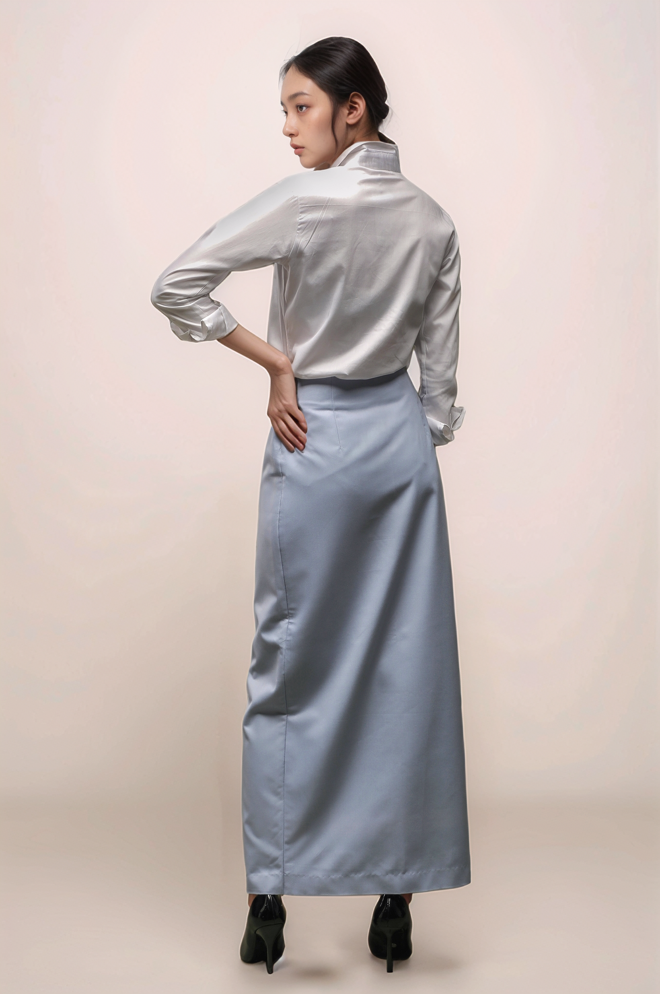 Light Blue Long Overlapped Skirt