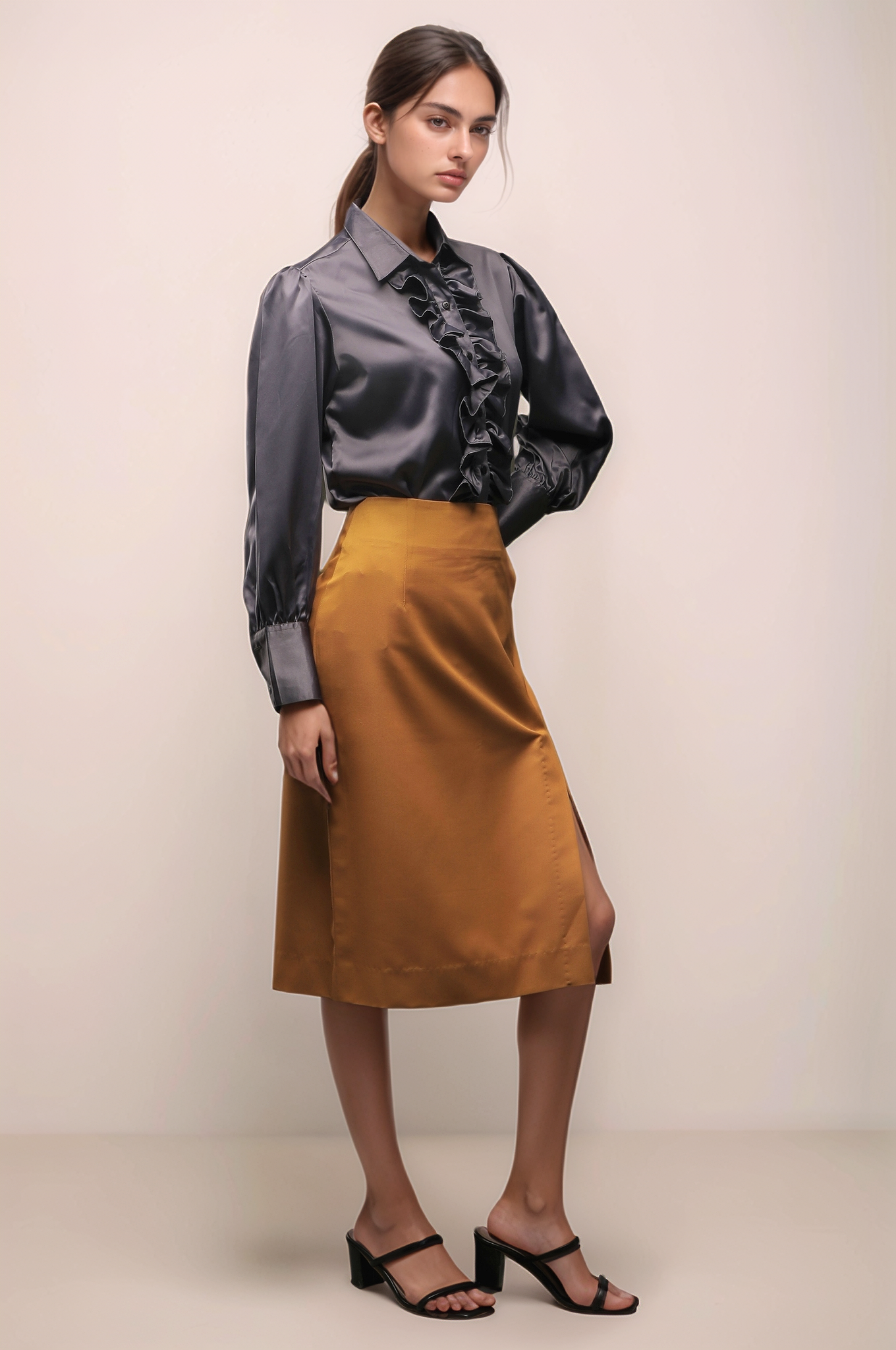 Ochre Yellow Knee Length Skirt