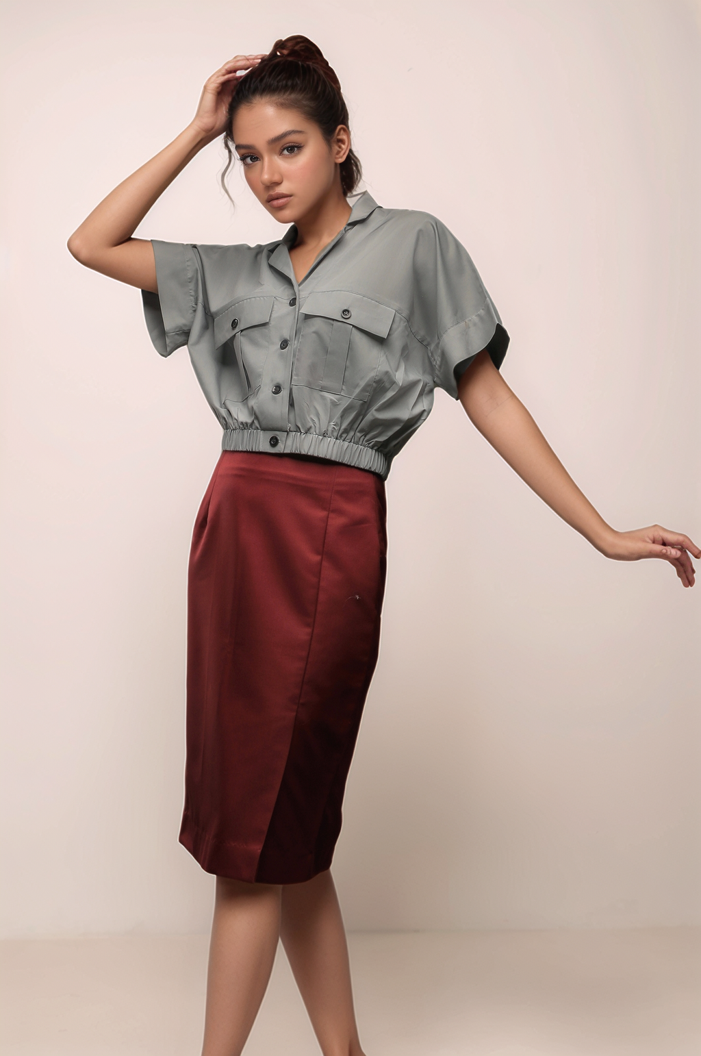 Maroon Knee Length Skirt