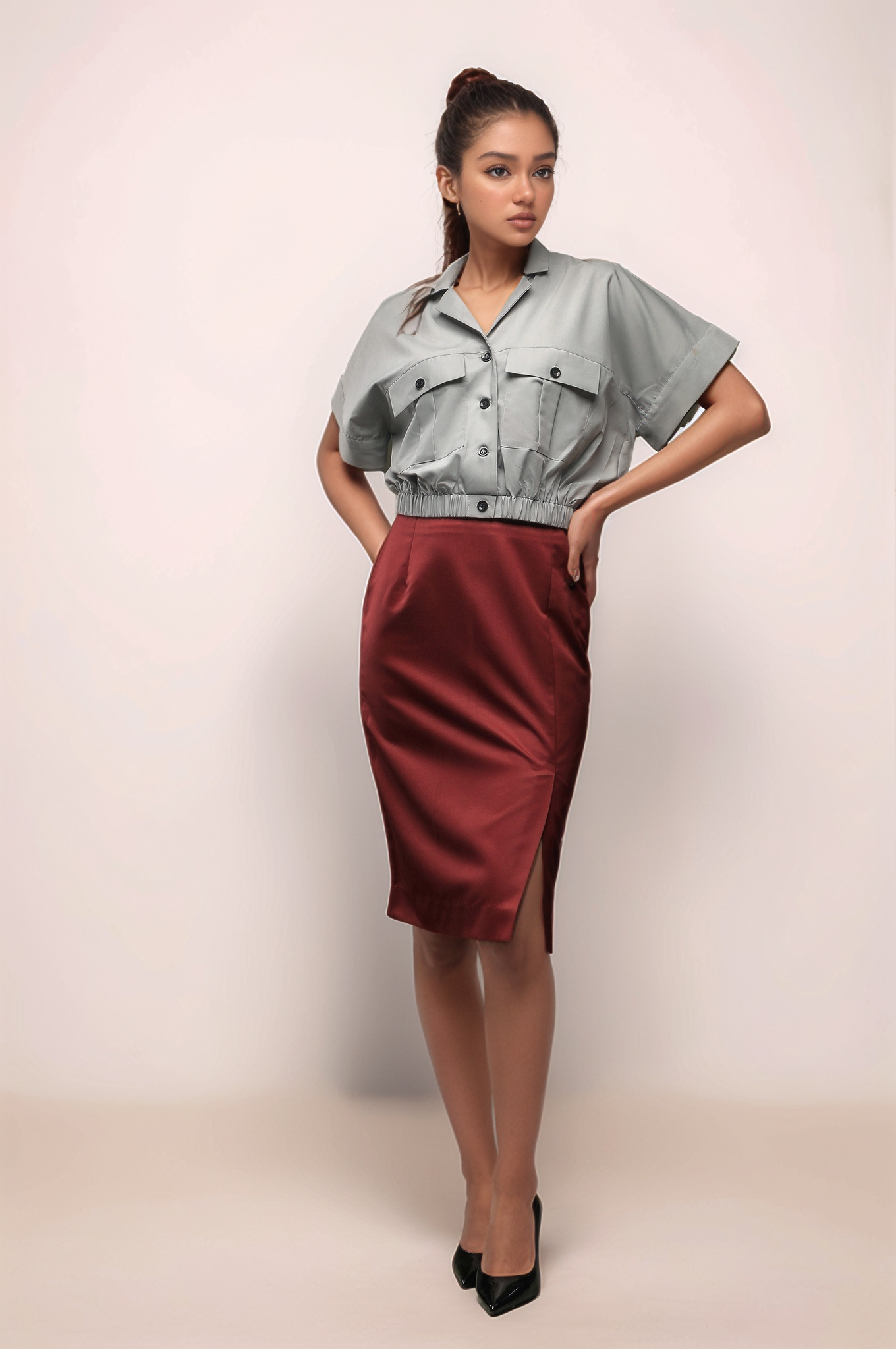 Maroon Knee Length Skirt