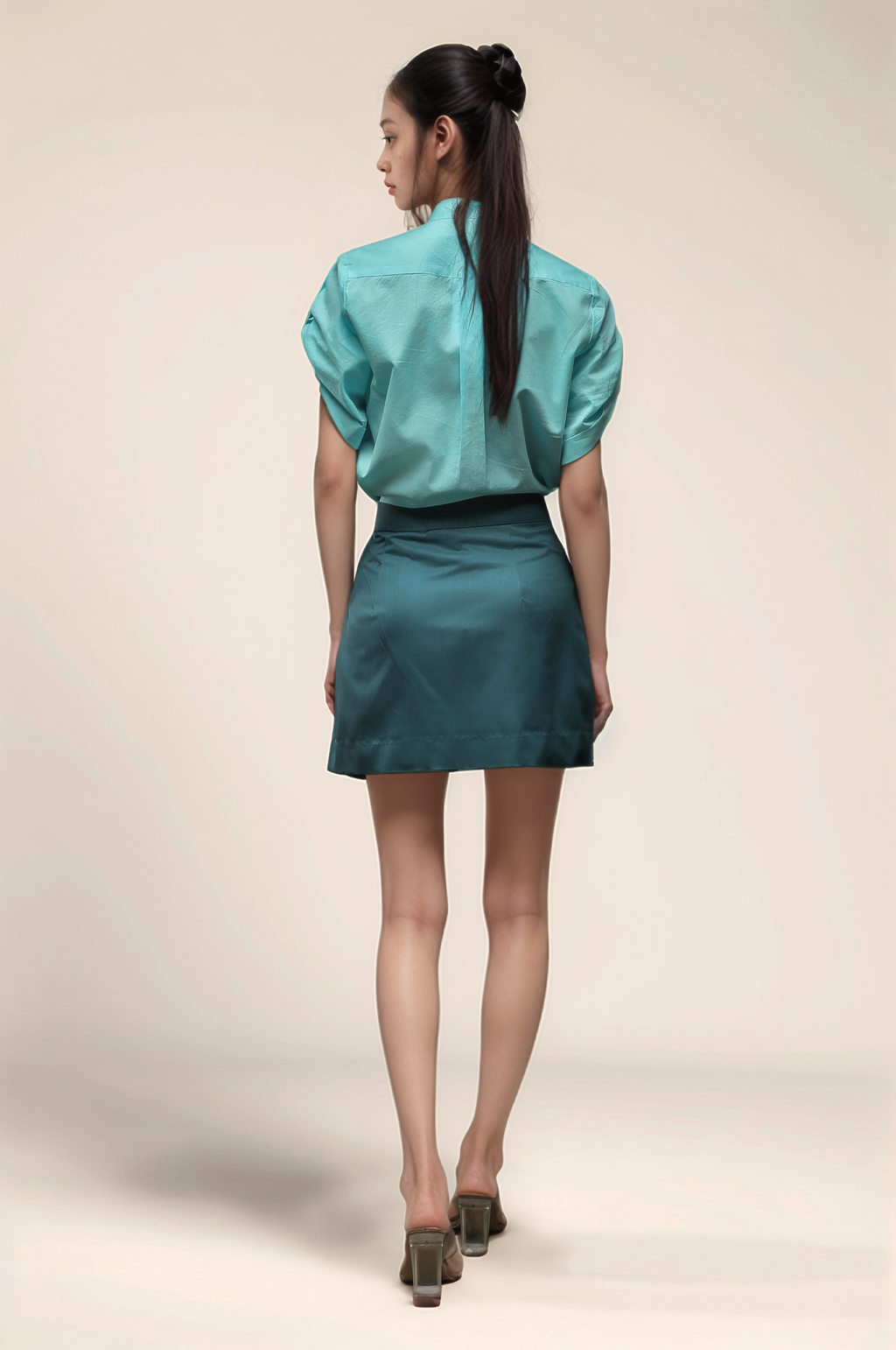 Teal Blue Pleated Short Skirt