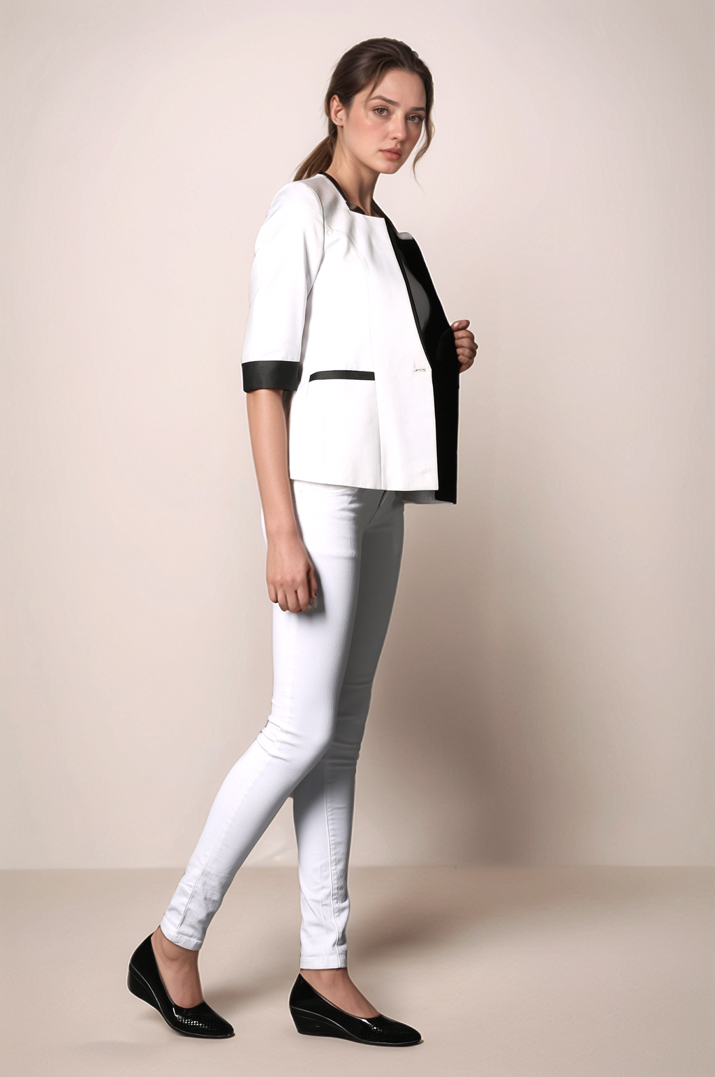 Black And White Square Neck Coat