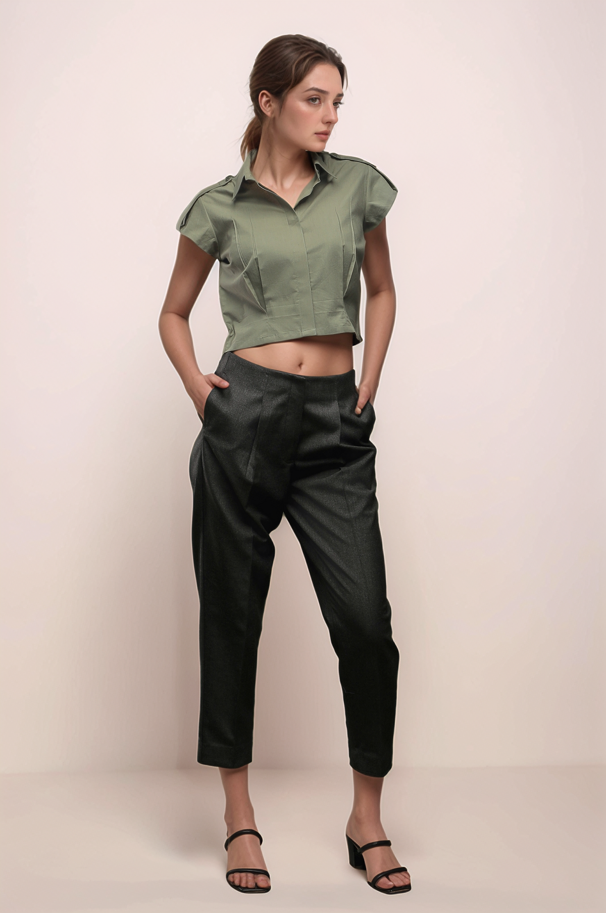 Olive Green Cotton Crop Top