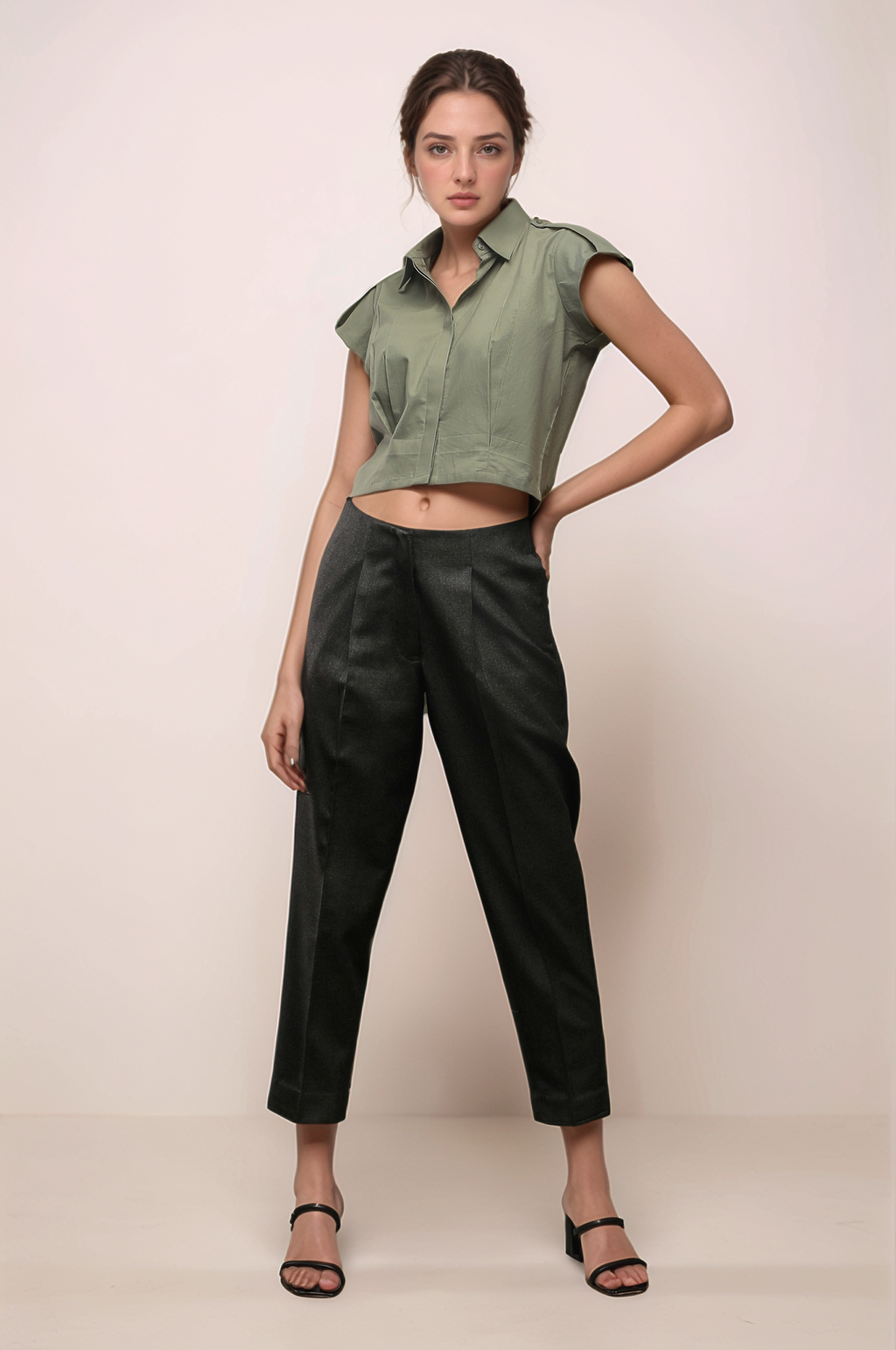 Olive Green Cotton Crop Top