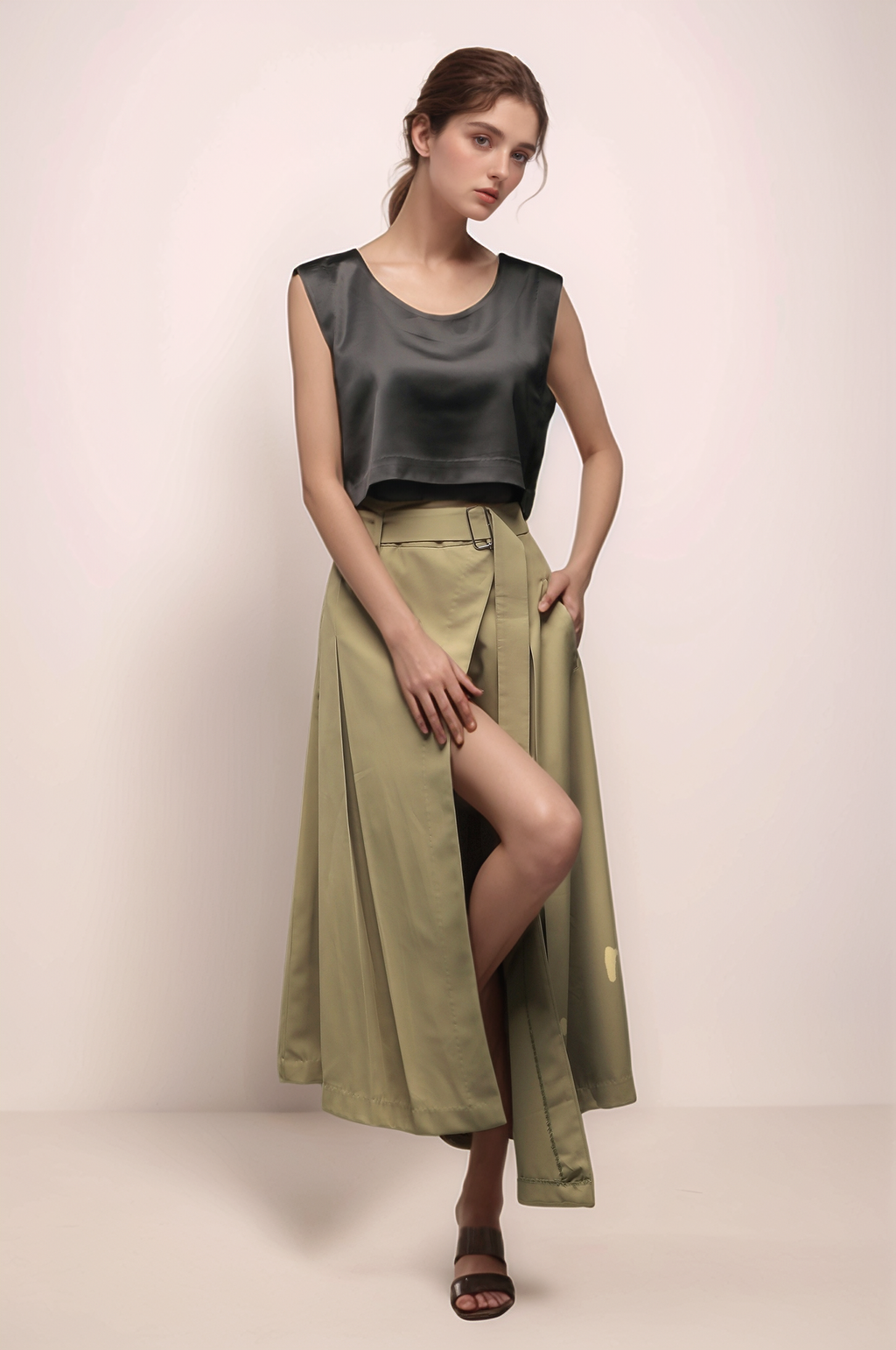 Sage Khaki Overlapped Skirt