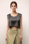 Black Satin Crop Top