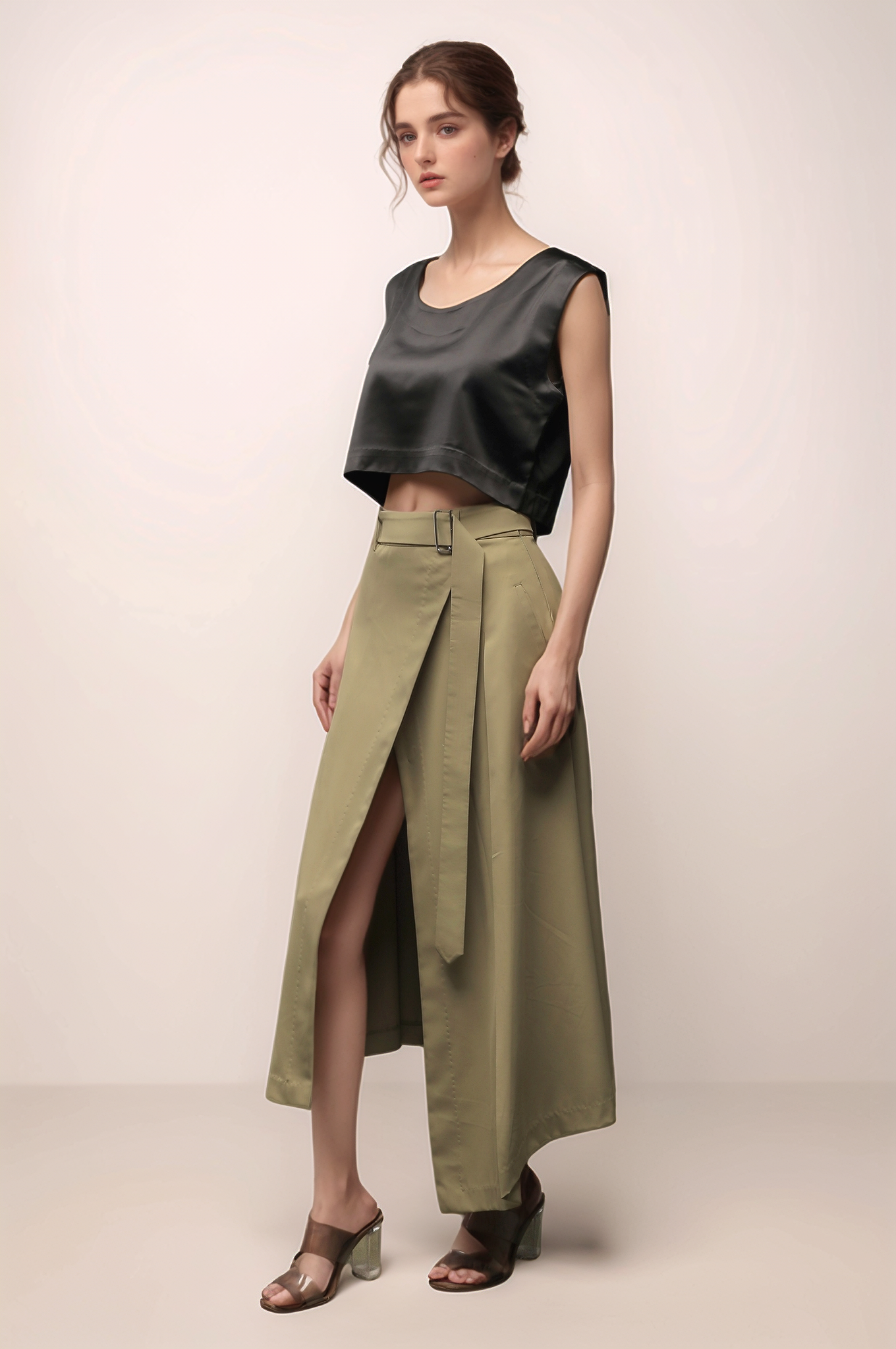 Sage Khaki Overlapped Skirt
