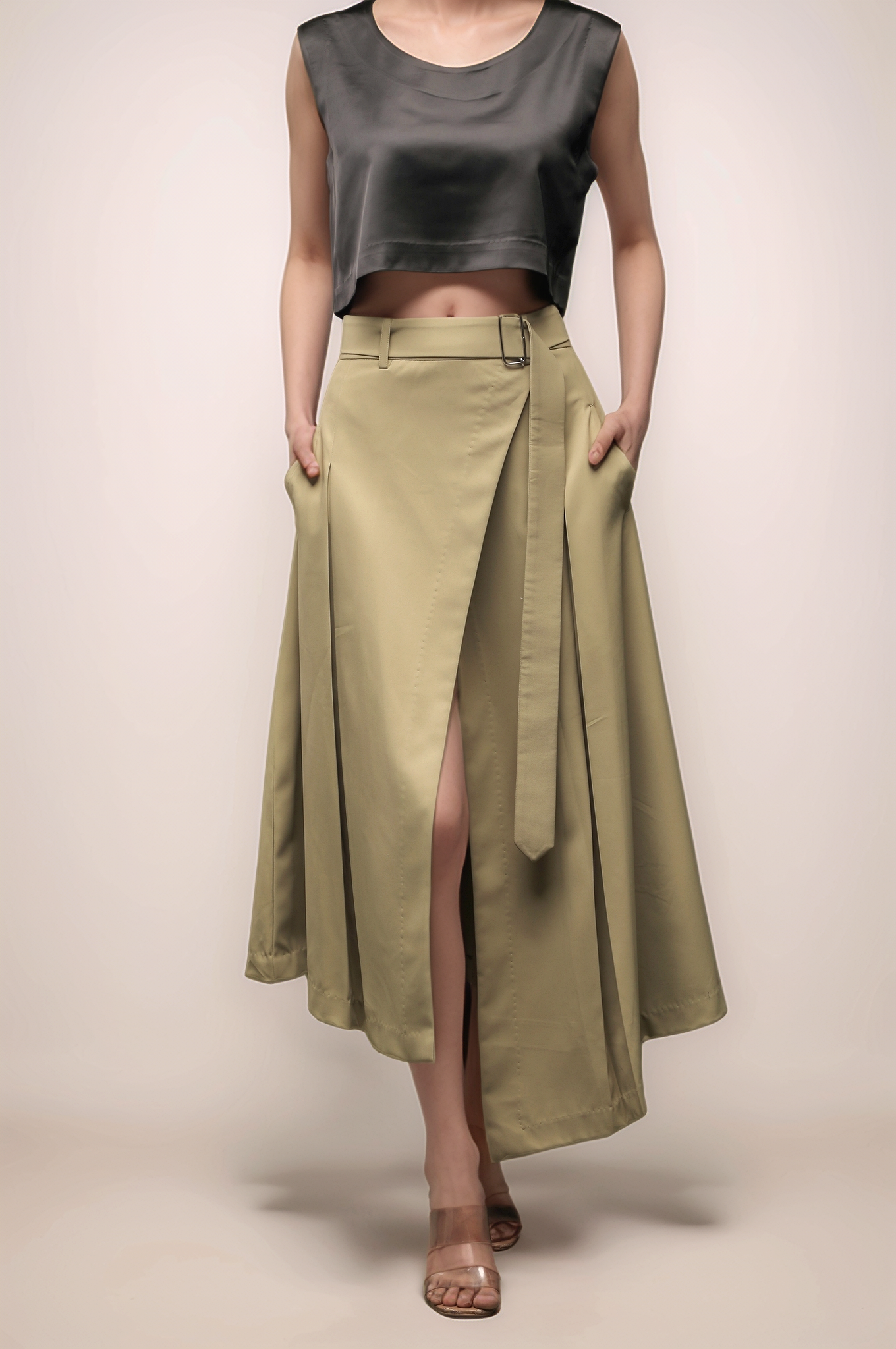 Sage Khaki Overlapped Skirt