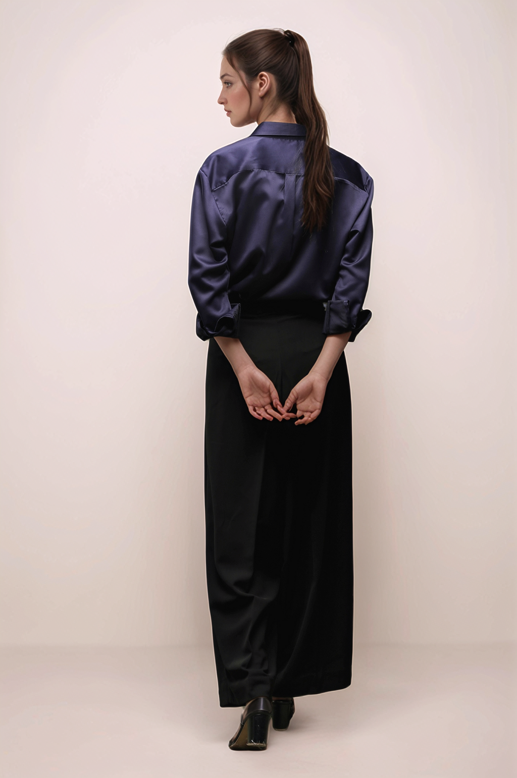 Navy Blue Satin Shirt