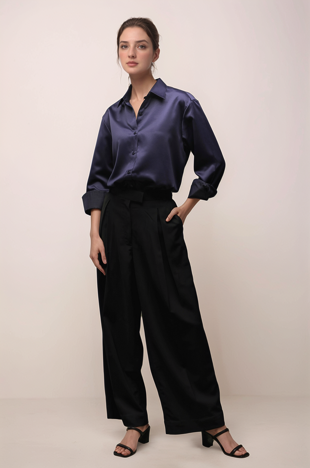 Navy Blue Satin Shirt