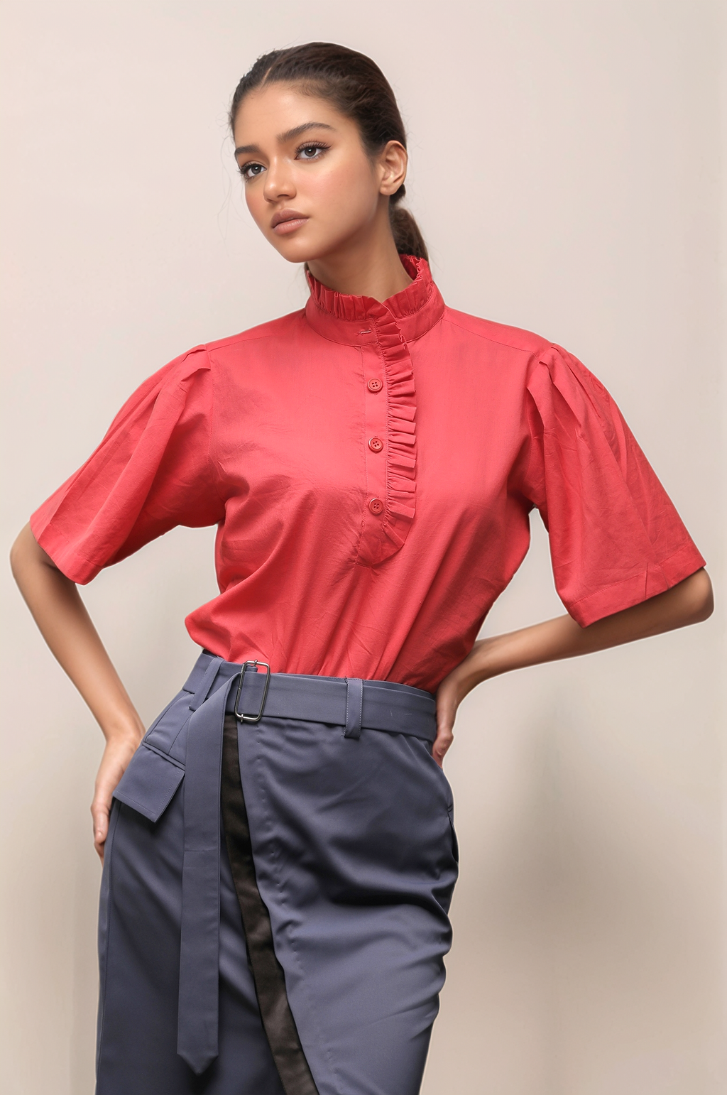 Coral Pink Frill Shirt