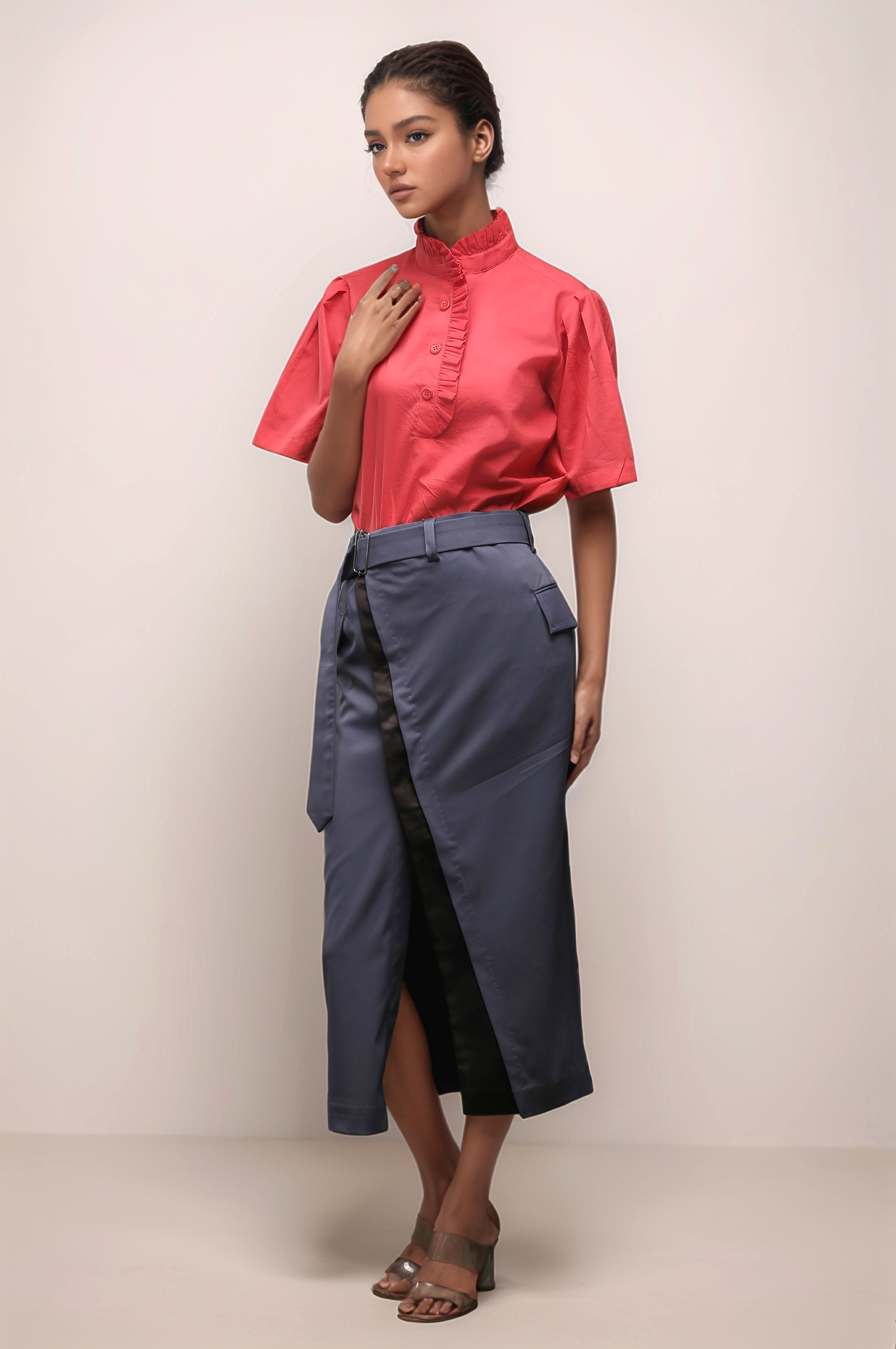Coral Pink Frill Shirt