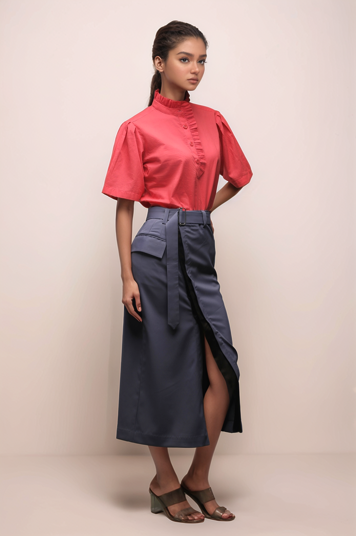 Coral Pink Frill Shirt
