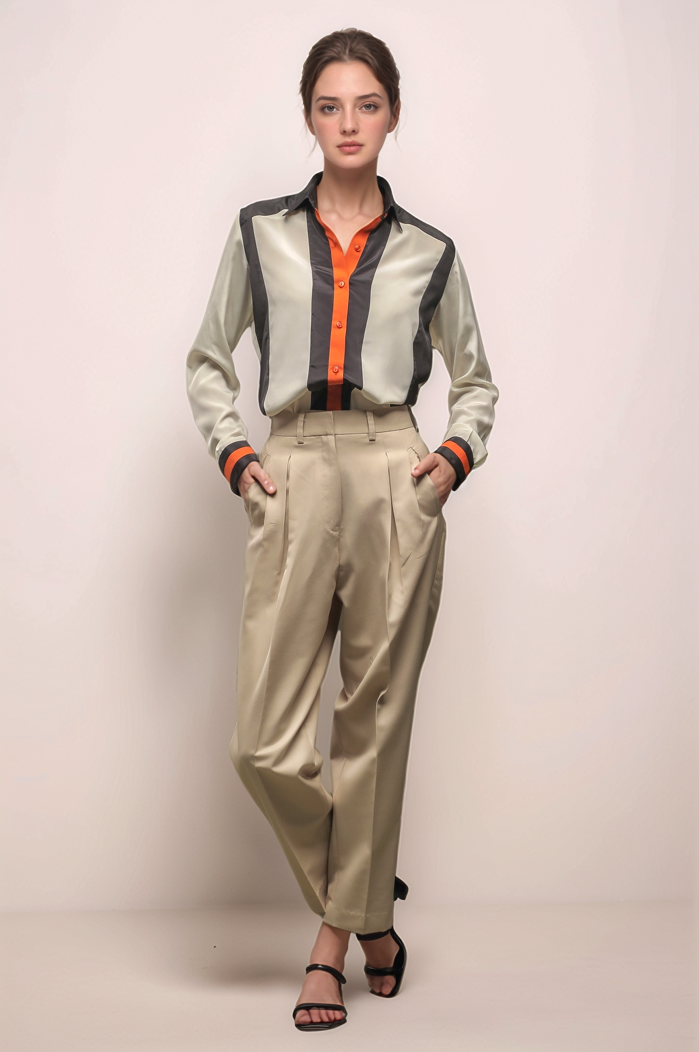 Beige High Waist Baggy Pant