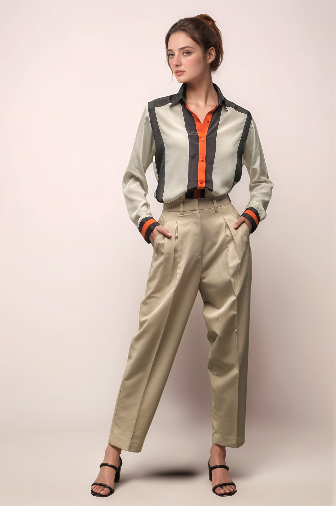 Beige High Waist Baggy Pant
