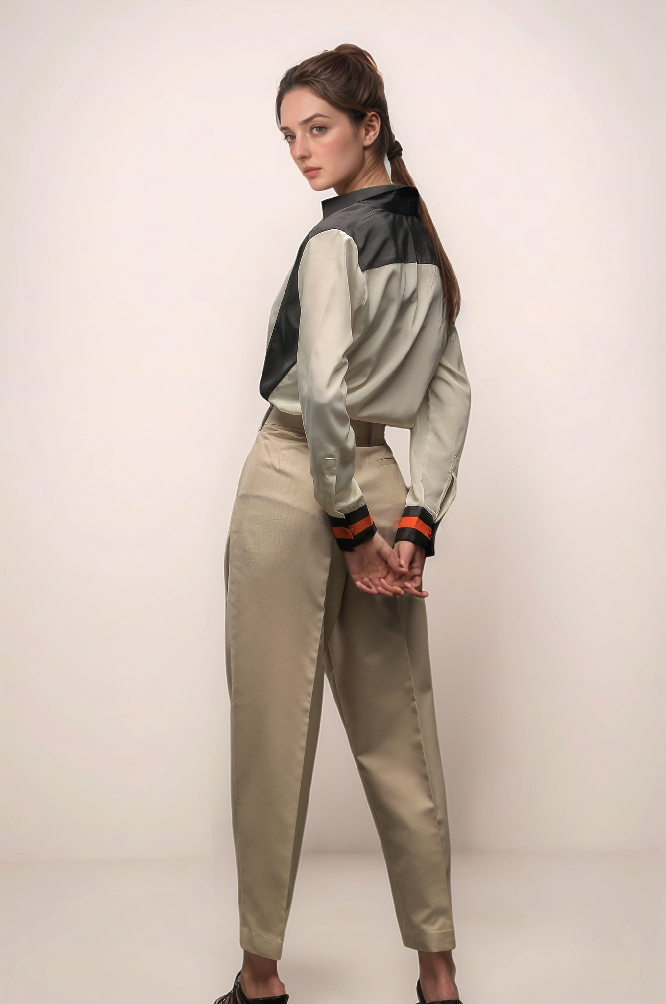 Beige High Waist Baggy Pant