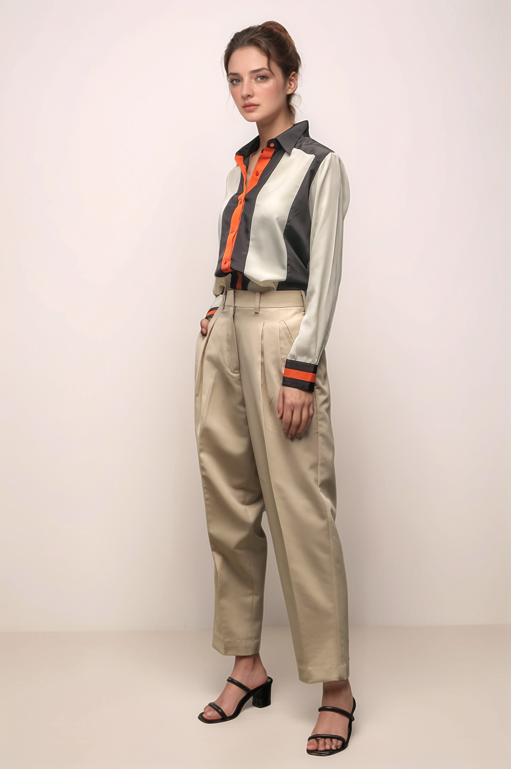 Beige High Waist Baggy Pant