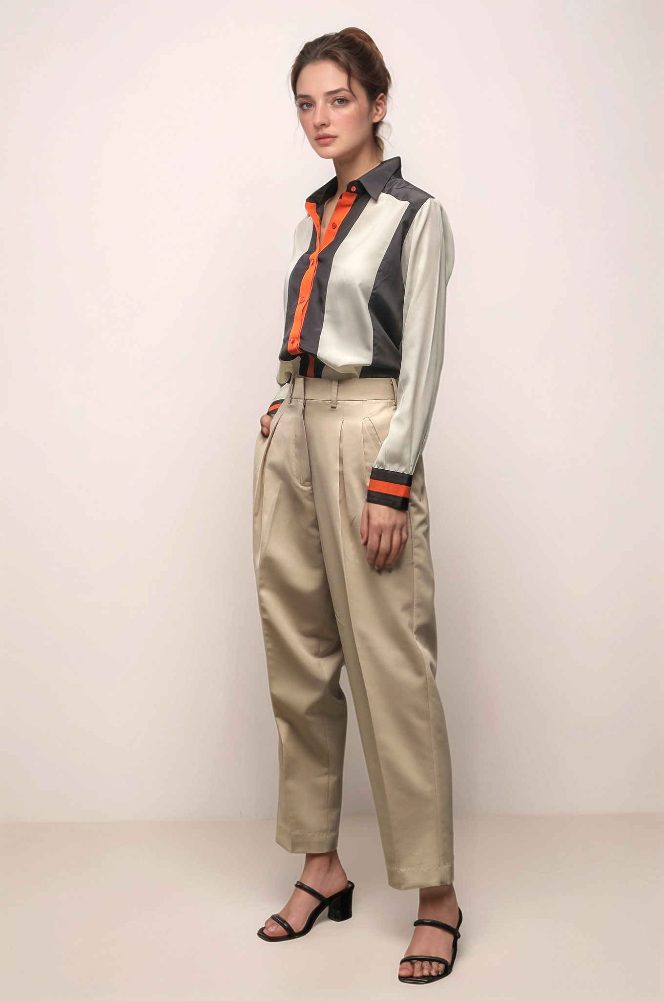 Beige High Waist Baggy Pant