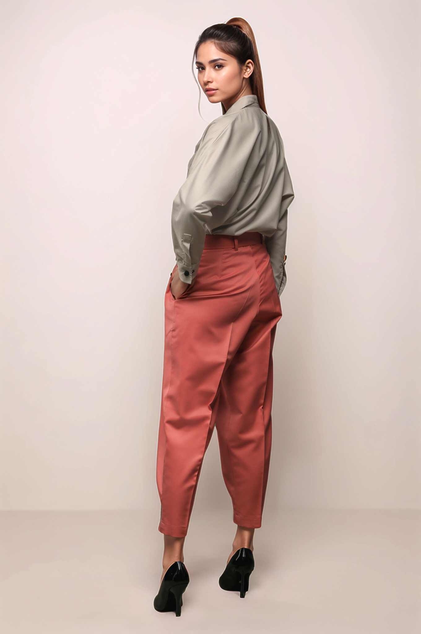 Beige Batwing Sleeve Shirt