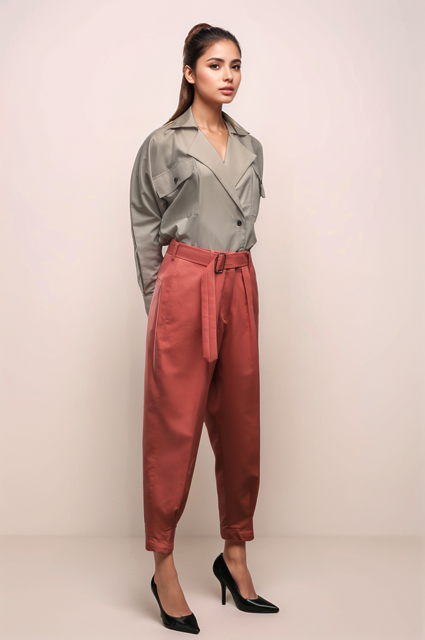 Beige Batwing Sleeve Shirt