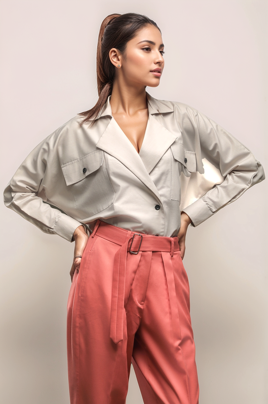 Beige Batwing Sleeve Shirt
