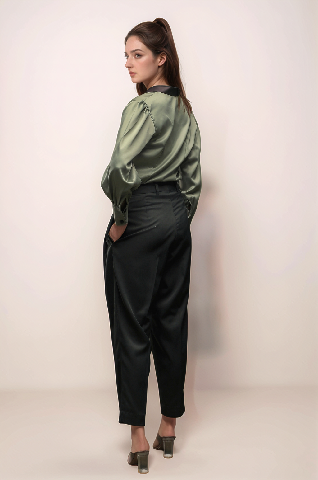 Pastel Green Shawl Collar Shirt