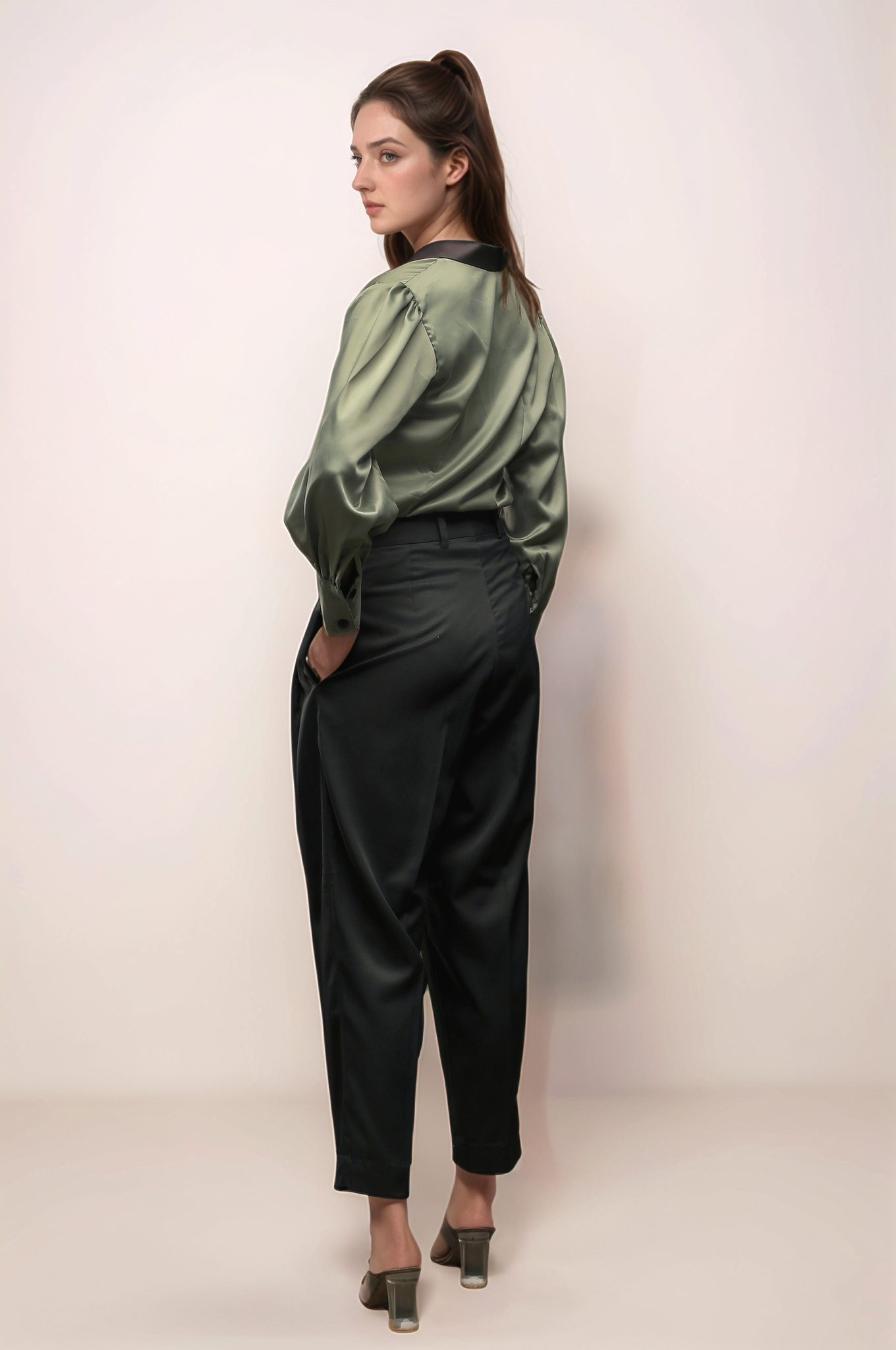 Pastel Green Shawl Collar Shirt