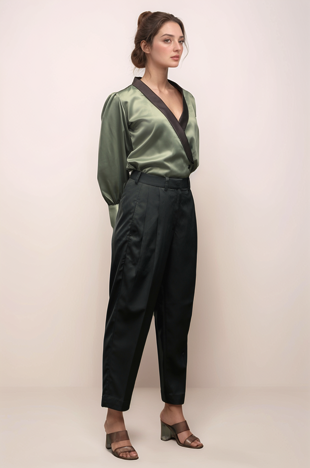 Pastel Green Shawl Collar Shirt