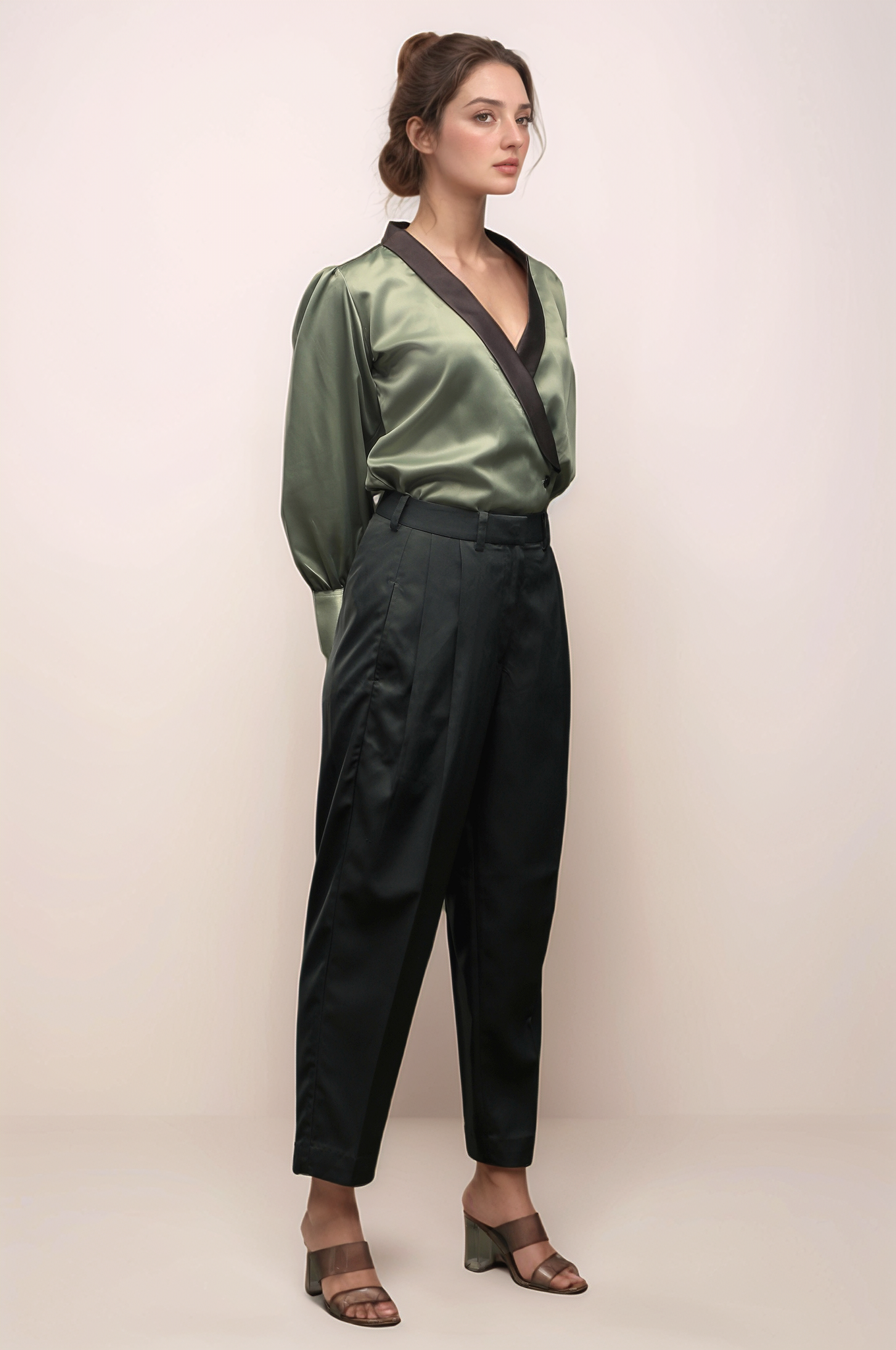 Pastel Green Shawl Collar Shirt