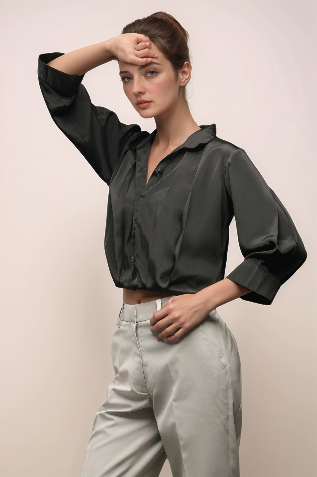 Black Crepe Pleated Shirt