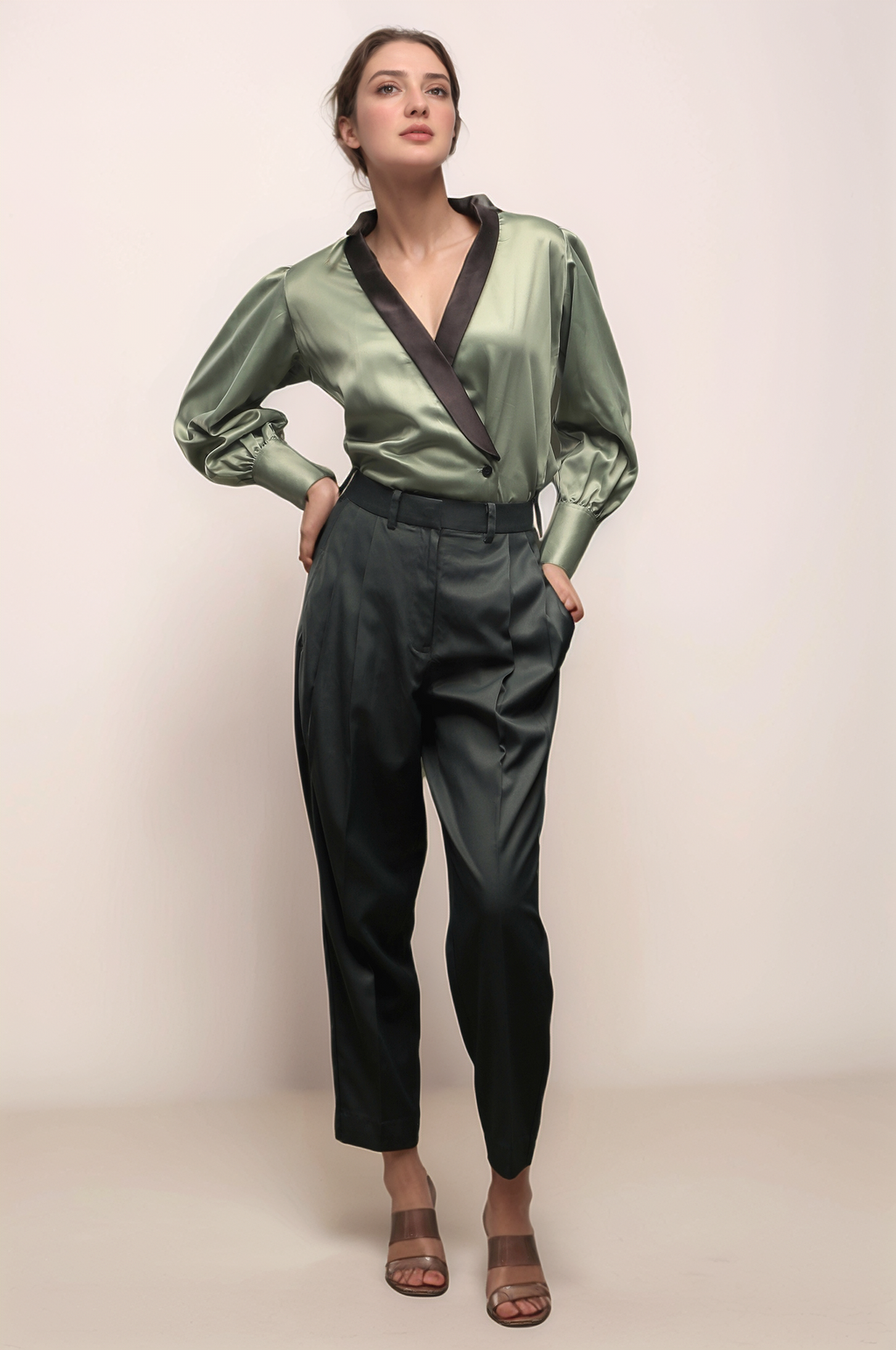 Pastel Green Shawl Collar Shirt
