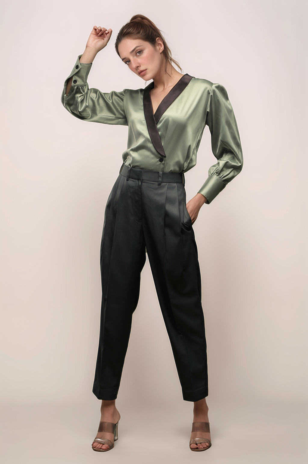 Dark Green Double Pleated Trouser