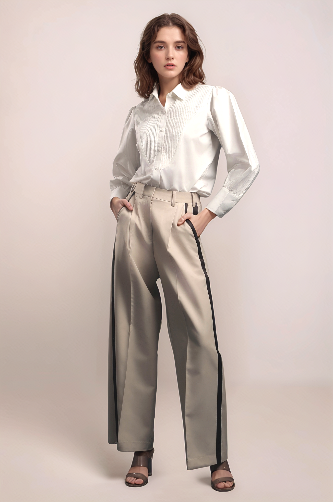 Beige Tuxedo Trouser