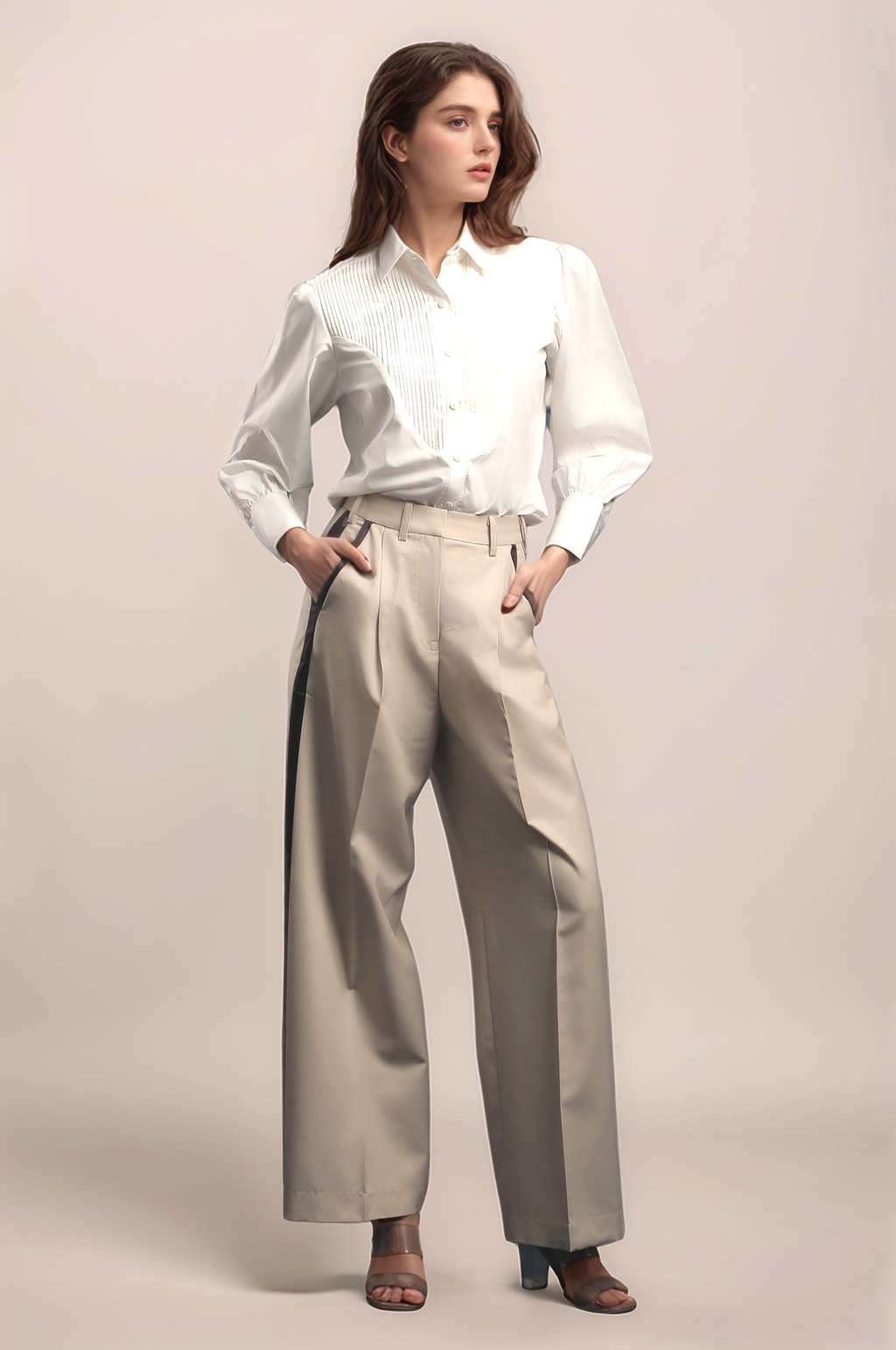 Beige Tuxedo Trouser