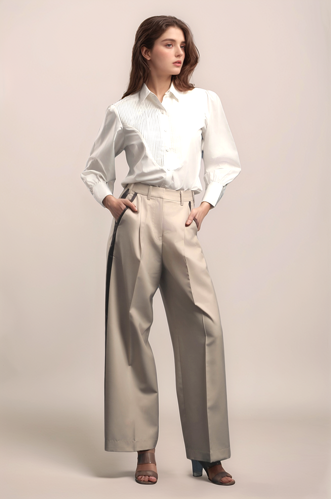 Beige Tuxedo Trouser