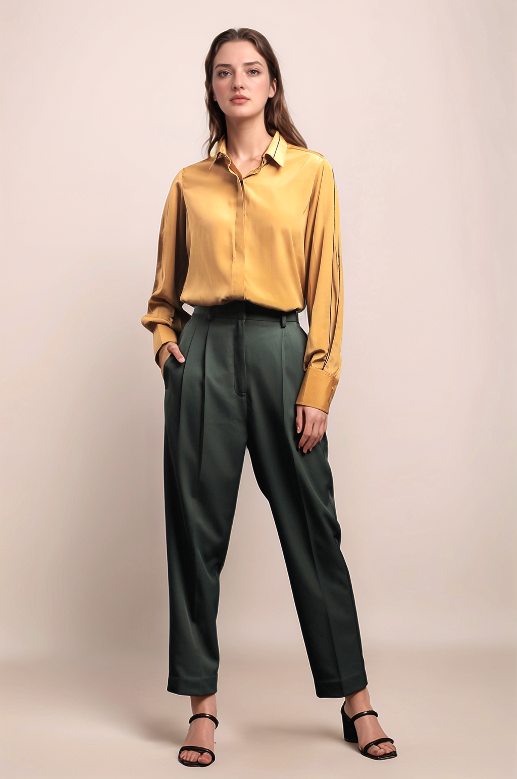 Dark Green Double Pleated Trouser