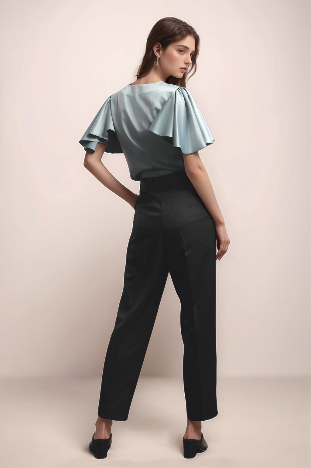 Blue Overlapped Satin Shirt