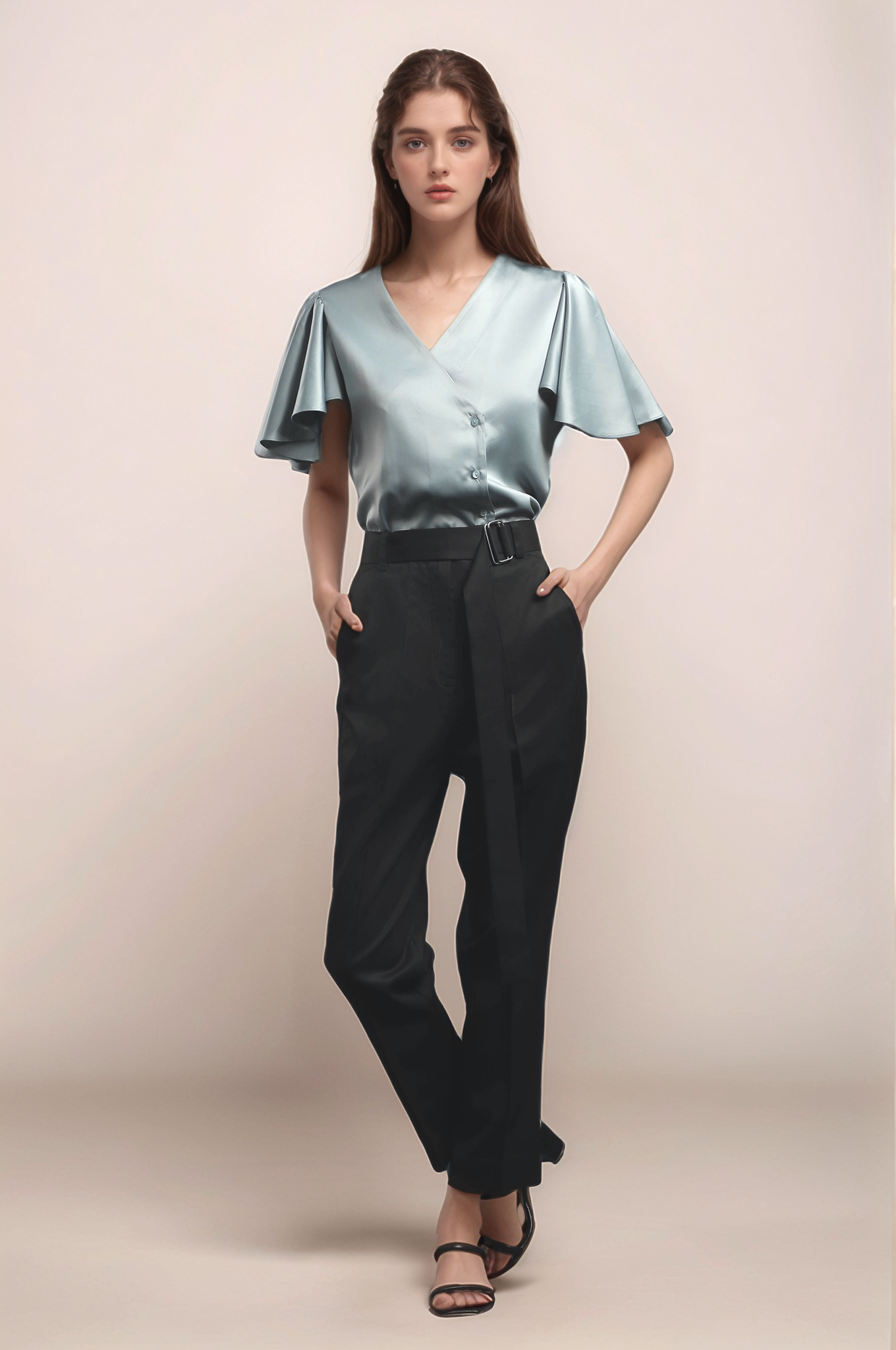 Blue Overlapped Satin Shirt